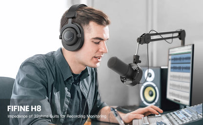 FIFINE Podcast Microphone Audio Mixer Headset Kit with Boom Arm for PC,Recording Studio Microphone for Youtube-K688/H8/Ampli1