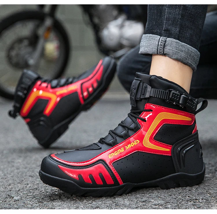 Men Leather Motos Breathable Anti Slip Wear-resistant Riders Boots Motorbike Racing Ankle Length Shoes 2026 New Motorcycle Boots