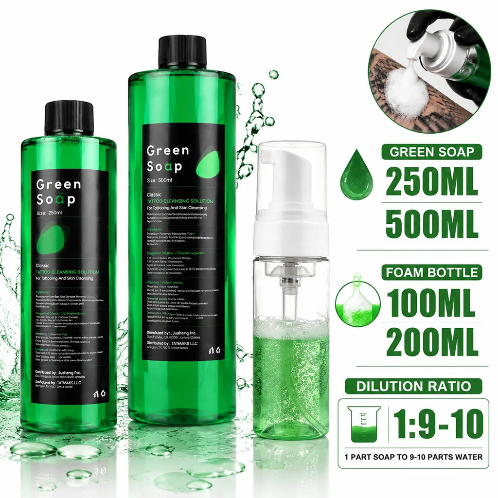 Tattoo Green Soap Concentrated Cleaning Solution Foaming Bottle Tattoo Soap Skin Cleanser For Tattoo Artists Aftercare Supplies