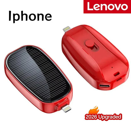 Lenovo 1200mAh Solar Mini Power Bank Key Ring Portable Charger Compact Outdoor Camping External Battery Emergent Phone Powerbank