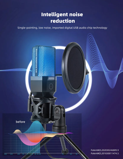 Gaming Microphone Professional Condenser Mic PC Laptop Computer Mike RGB USB Wired Studio Streaming Podcast Gamer Karaoke PC Kit
