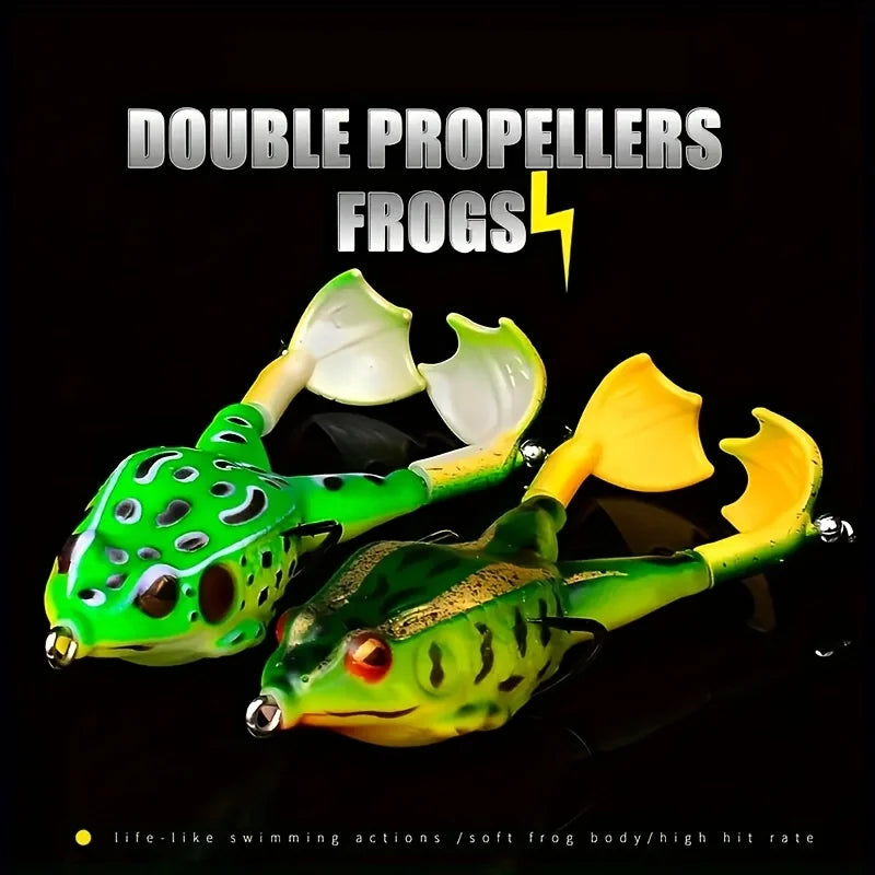 1pc Surface Frog Lure Top Water Bass Fishing Lures Soft Frog Double Propellers Legs Freshwater Rotating Tail Floating Swing Bait