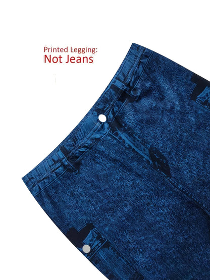 【Non-Denim】Women's Faux Denim Print Leggings, Sports Casual Skinny Pants, Thin Soft Skin-Friendly Yoga Pants, All-Season Long Pa