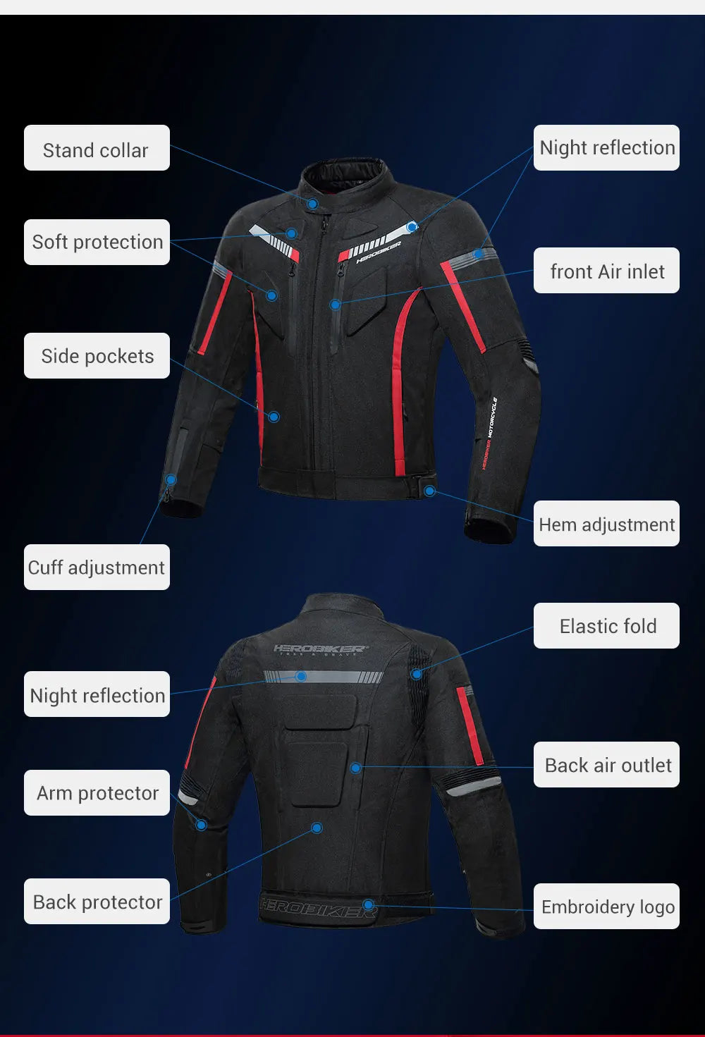 Men's Motorcycle Jacket Anti-fall Wear-resistant Motorbike Jacket With 5pcs Protector Motocross Racing Clothing Protection