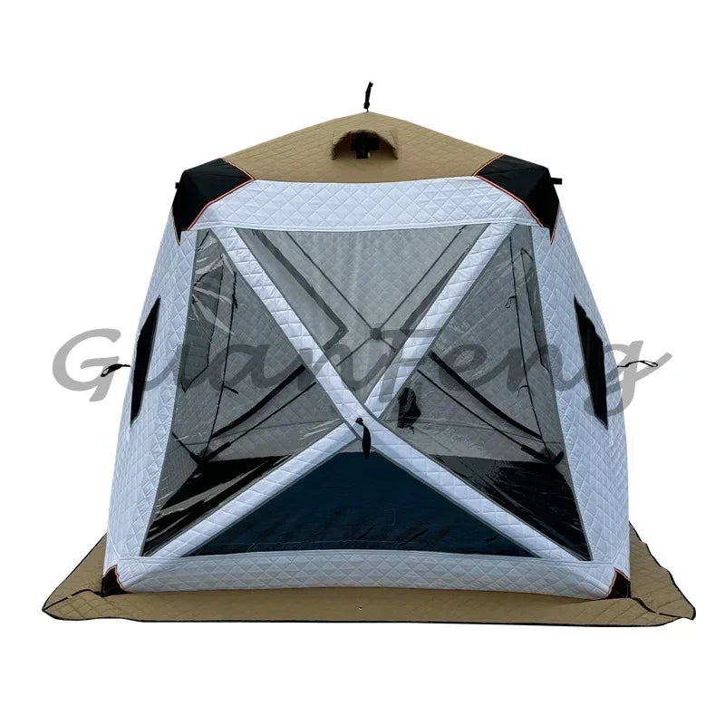 Fully Automatic Winter Ice Fishing Tent with Chimney Hole, Transparent Window, Quick Opening, Portable