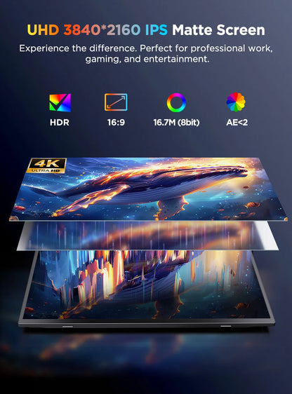 UPERFECT 15,6" 4K UHD Portabel Touchmonitor – 3840x2160 10-punktstouch IPS 100% sRGB HDR AMD FreeSync USB-C HDMI VESA EU-lager