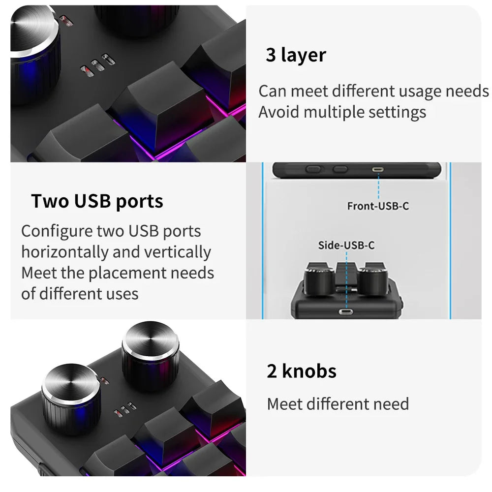 Bluetooth 12 Key 2-knob USB Programming Macro Custom Keyboard Game Console Mechanical Keyboard Photoshop Hot Swappable Keyboard