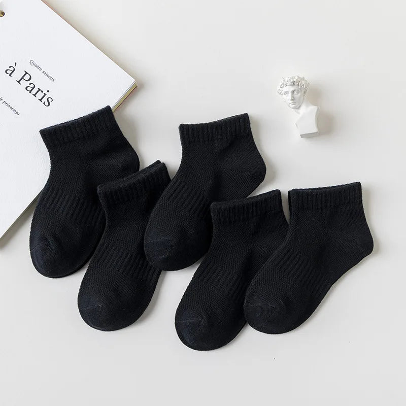 5 Pairs/Lot 2023 New Summer Children Socks Cotton Kids Fashion Black White Gray For 1-12 Years Teen Student Baby Girl Boy Socks