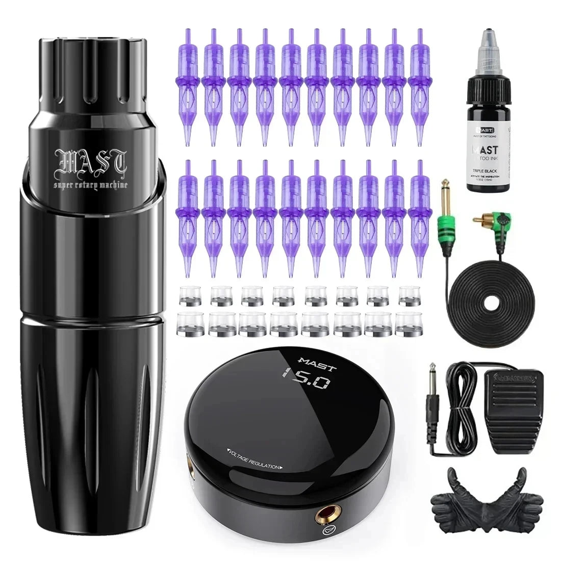 Mast Tour Tattoo Machine Full Kit Permanent Makeup Pen Lightweight Design for Eyebrow & Lip Art Makeup with MAST Pro Cartridge
