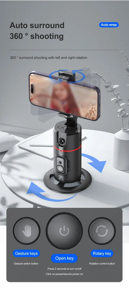 P02 360 ° Rotation Desktop Phone Stand Automatic Face Tracking for iPhone 16 15 Samsung S23 Xiaomi Handheld Gimbal Selfie Stick
