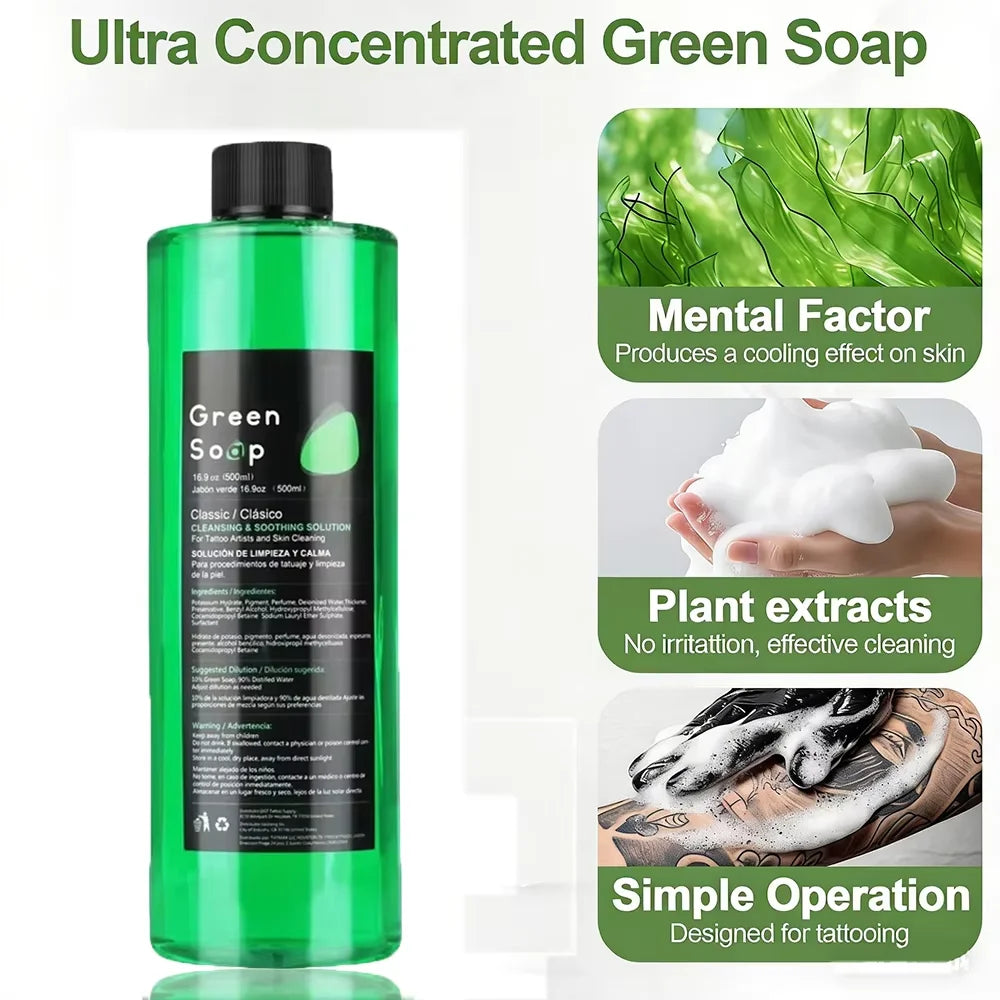 Tattoo Green Soap Concentrated Cleaning Solution Foaming Bottle Tattoo Soap Skin Cleanser For Tattoo Artists Aftercare Supplies