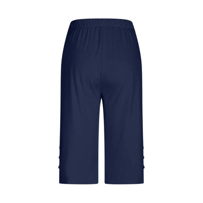 High-Waisted Elastic Seven-Foot Pants Women's Mid-Calf Trousers Base Layer Clothing with Button Detail