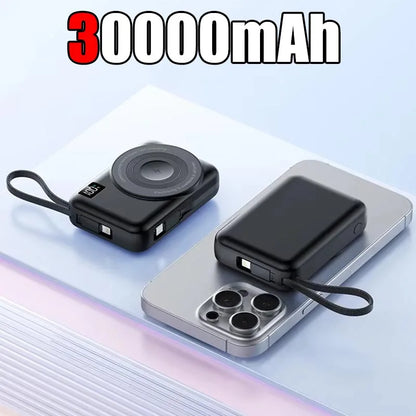 Lenovo 50000mAh Magnetic Power Bank Fast Charging Built-in Cable For Apple Watch Mobile Phone Wireless Compact Mobile Power Bank