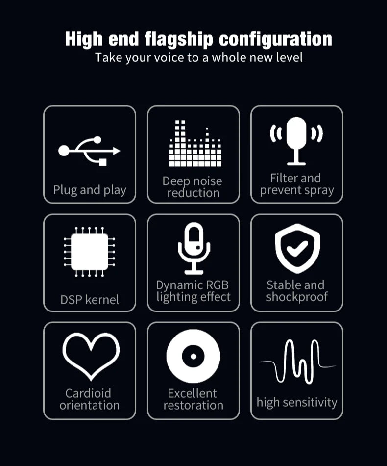USB Microphone RGB Microfone Condensador Wire Gaming Mic for Podcast Recording Studio Streaming Laptop Desktop PC