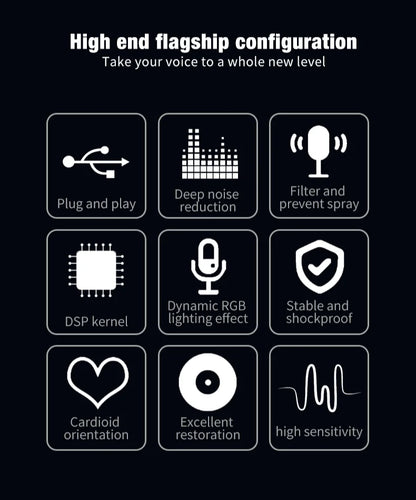 USB Microphone RGB Microfone Condensador Wire Gaming Mic for Podcast Recording Studio Streaming Laptop Desktop PC