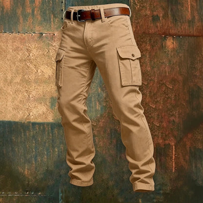 Male New Men Cotton Autumn Winter Patchwork Cargo Pants Multi Pocket Straight Tactical Work Outdoor Daily Wear Trousers 4 Colors