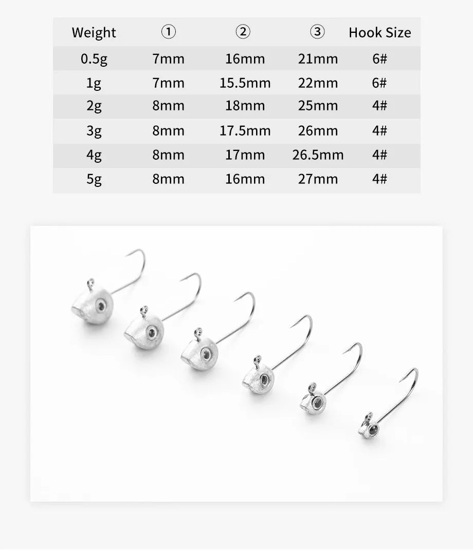 10pcs Mini Jig Head Hook 3D Eyes 0.5g 1g 2g 3g 4g 5g Bass Crappie Fishing Jig Hooks Soft Lure Worm Fishing Lure Hook