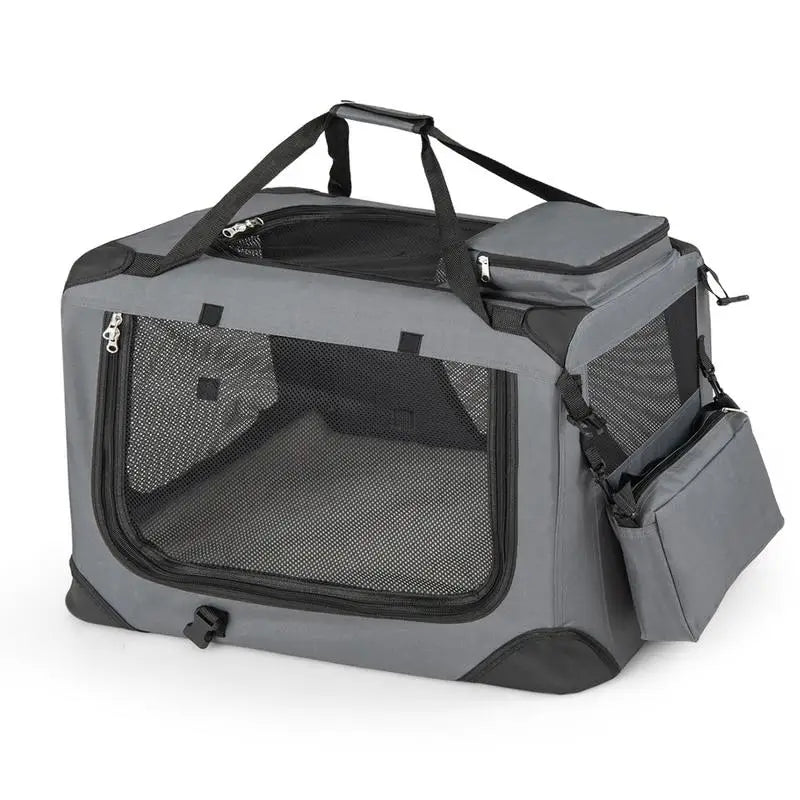 61/72/84/91cm Collapsible Soft Dog Crate with Mesh Windows for Small/Medium/Large Dogs and Cats-Grey-S