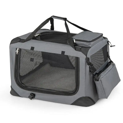 61/72/84/91cm Collapsible Soft Dog Crate with Mesh Windows for Small/Medium/Large Dogs and Cats-Grey-S