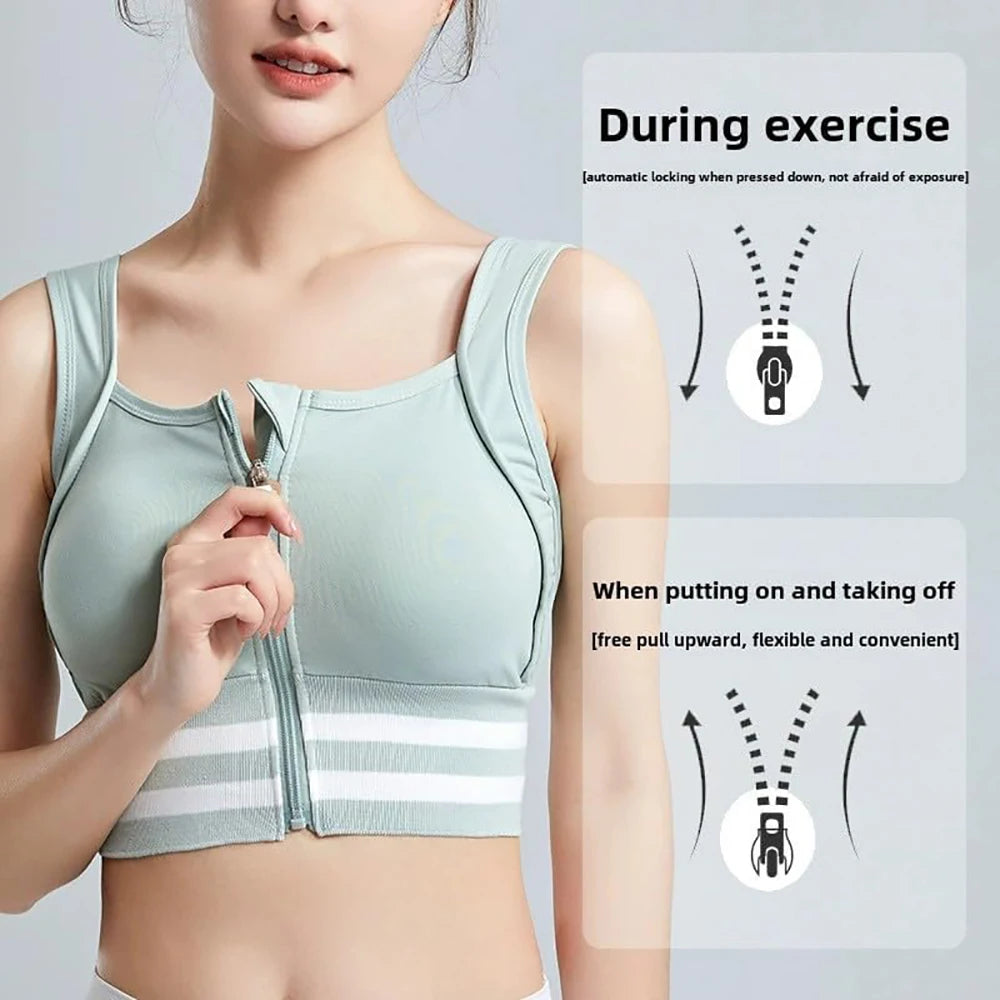 Zipper Front Closure Sports Bra Fitness Crop Tops with Built in Bra Gym Yoga Workout Padded Tank Top Athletic Vest Plus Size