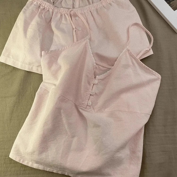 Women Summer Cami Shorts Pajama Set Girls Student Homewear Set Woman Casual Loungewear Suitable Outing Loose Sleepwear Ladies