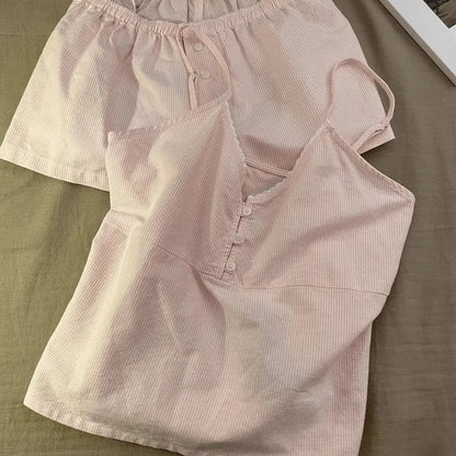 Women Summer Cami Shorts Pajama Set Girls Student Homewear Set Woman Casual Loungewear Suitable Outing Loose Sleepwear Ladies