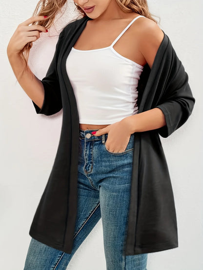 Dam Plus Size Elegant Kofta – Halvlång 3/4-ärm Hög Stretch Öppen Casual Höst/Vinter, 9 Färger XL–4XL