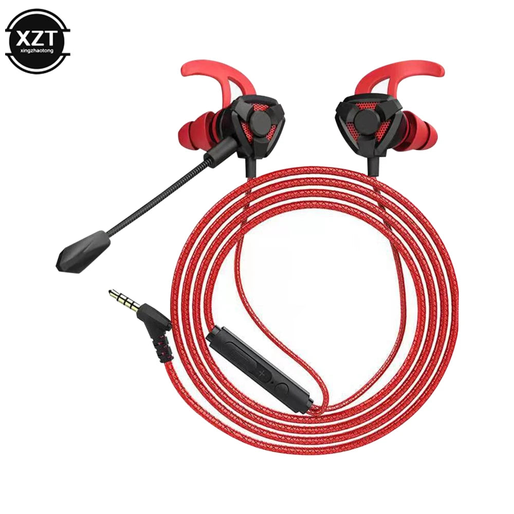 WYMECT Gaming In-Ear Headset med Mikrofon – 3,5mm Aktiv Brusreducering 120cm PUBG PS4 CSGO Telefon Surfplatta Laptop Svart Röd