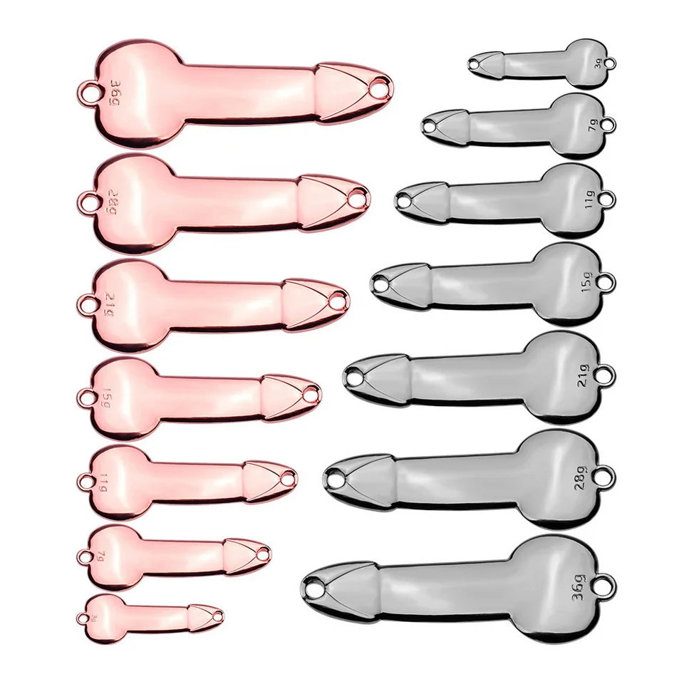 Metal Penis Spoon Lure 3g 7g 11g 15g 21g 28g 36g Hard Bait Tackle Sequin Vibrating Fishing Lure Artificial Bait Feather Hook VIB