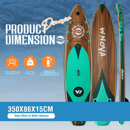 WNOVA W026 Uppblåsbar SUP-bräda – 350×86×15 cm, Ultralätt 10 kg, Halkfri
