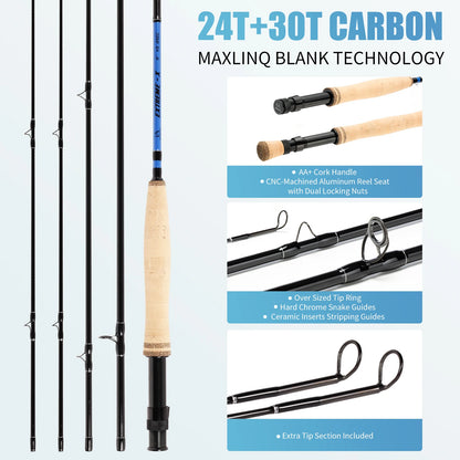 Maxcatch Extreme-X Fly Fishing Rod and Reel Kit 3-8WT Complete Starter Outfit with Extra Tip Section Fishing Gear Accessory