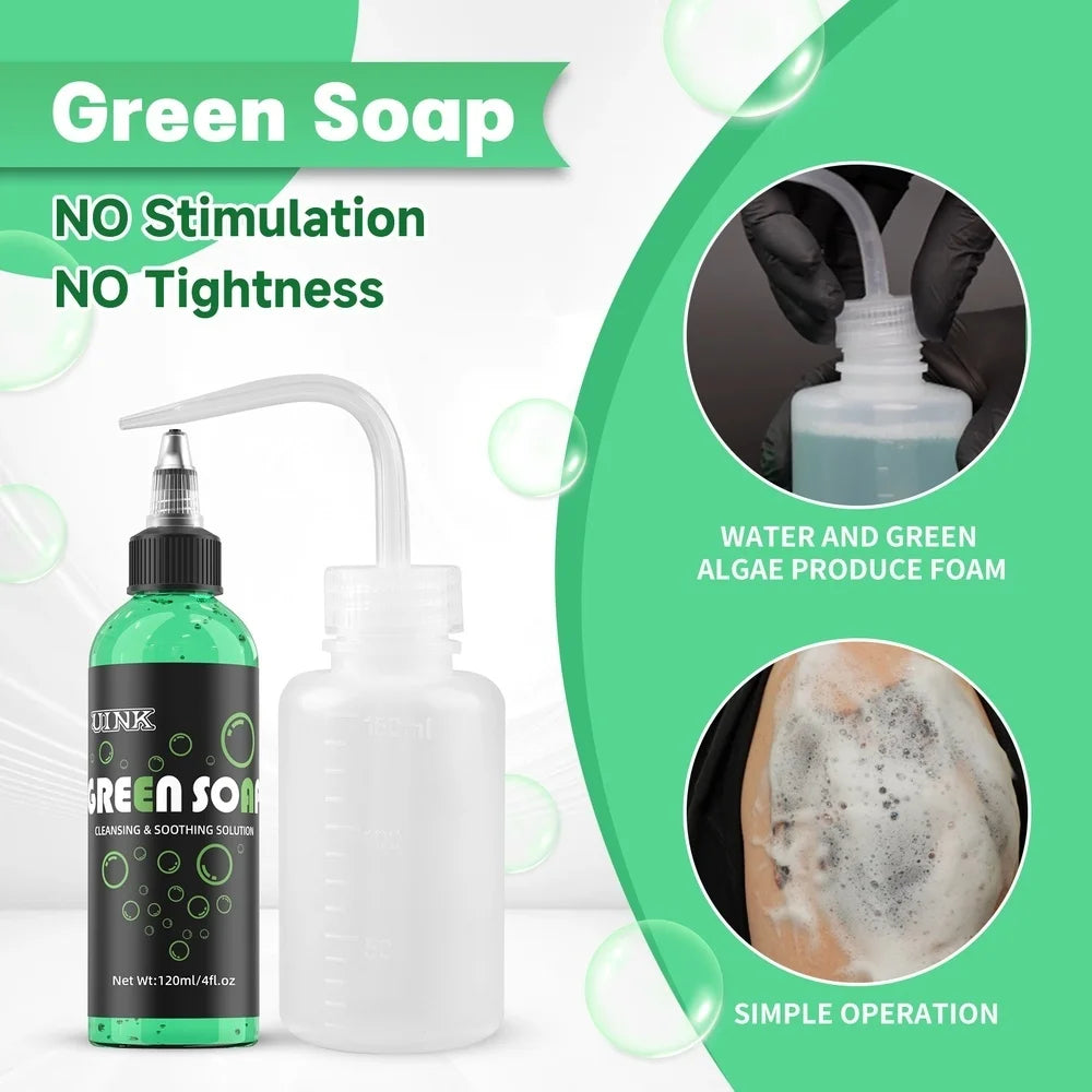 DQFART 120ml Blue Soap Green Soap Tattoo Cleaning Products Safe Can Be Used For The Human Body Professional Tattoo Artists Body Art Creative Designs Supplies Accessories