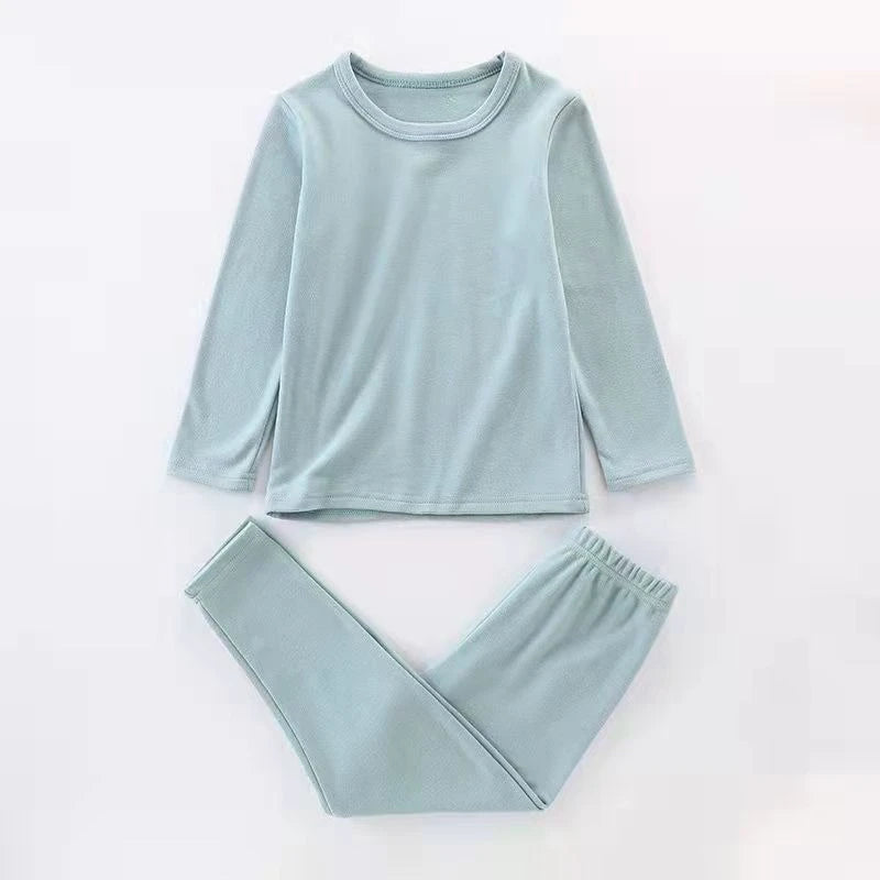 For German velvet warm children's self-heating fiber underwear set boys warm autumn clothes autumn and winter pants girls warm
