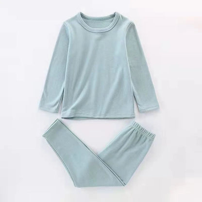 For German velvet warm children's self-heating fiber underwear set boys warm autumn clothes autumn and winter pants girls warm