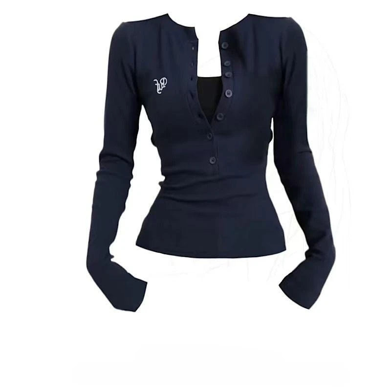 American Style Sweet and Spicy Girl Half Open Collar Base Shirt Women's Autumn Inner Wear Casual Slim Long Sleeve T-Shirt Top