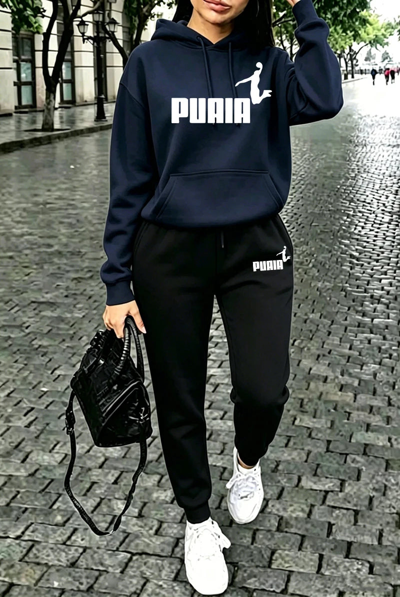 Fall Winter Womens Outfits Street Casual Hooded Sweatshirts Outdoors Sports Jogging Clothing Hot Sales Single Piece Hoodie Pants