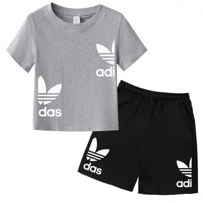 New Children Letter-Print Summer T-shirt Boy Girl Toddler3-12Years Short-Sleeved+Shorts Charming Casual Fashion Sports Brand Set