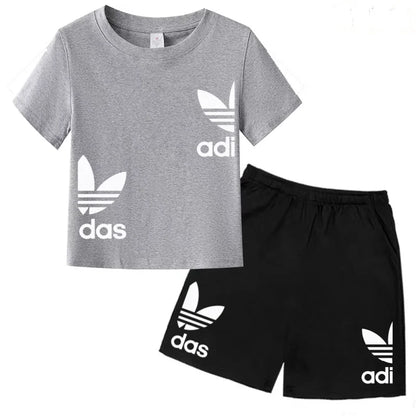New Children Letter-Print Summer T-shirt Boy Girl Toddler3-12Years Short-Sleeved+Shorts Charming Casual Fashion Sports Brand Set