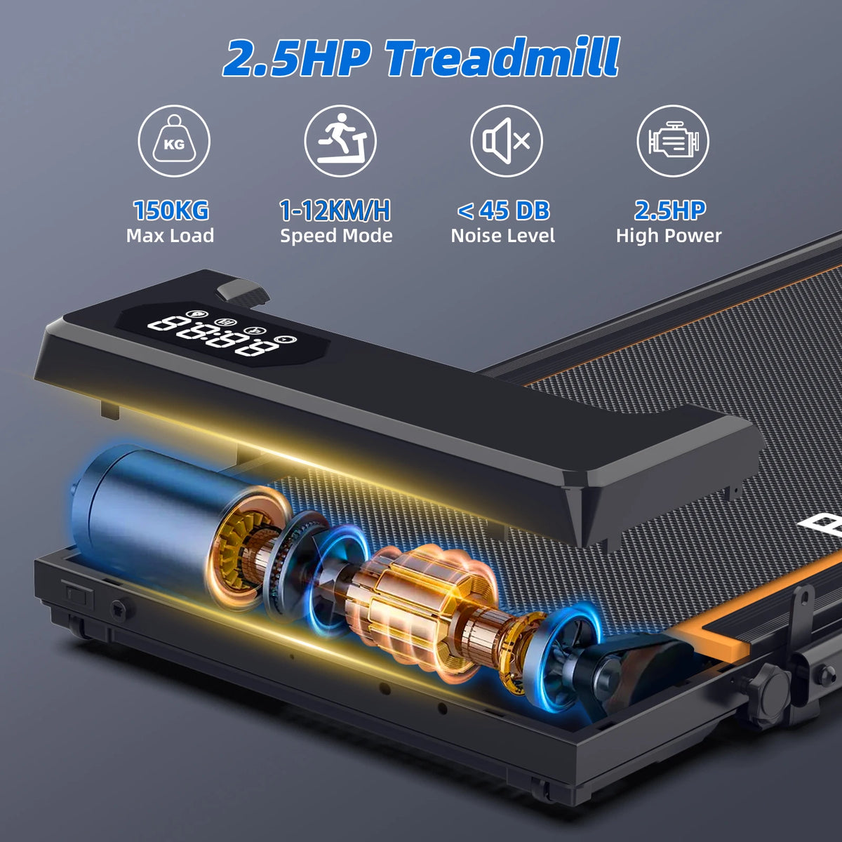 RAMYPOKET Walking Pad Foldable With Incline 9% , 2.5HP 1-10km/h Walking Pad With APP&LED, Max 150kg Treadmill For Home & Office
