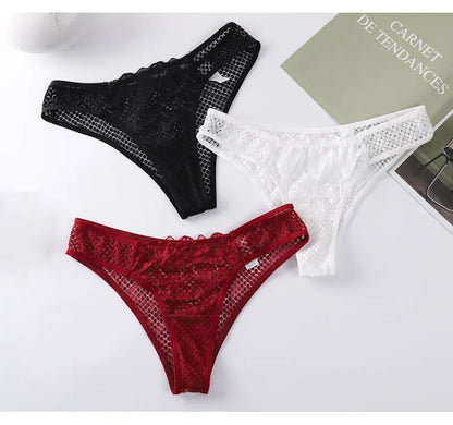 TERMEZY Women Sexy Lace Panties Low Waist Transparent Underwear Female G-String Solid Color Thong Soft Temptation Lingerie