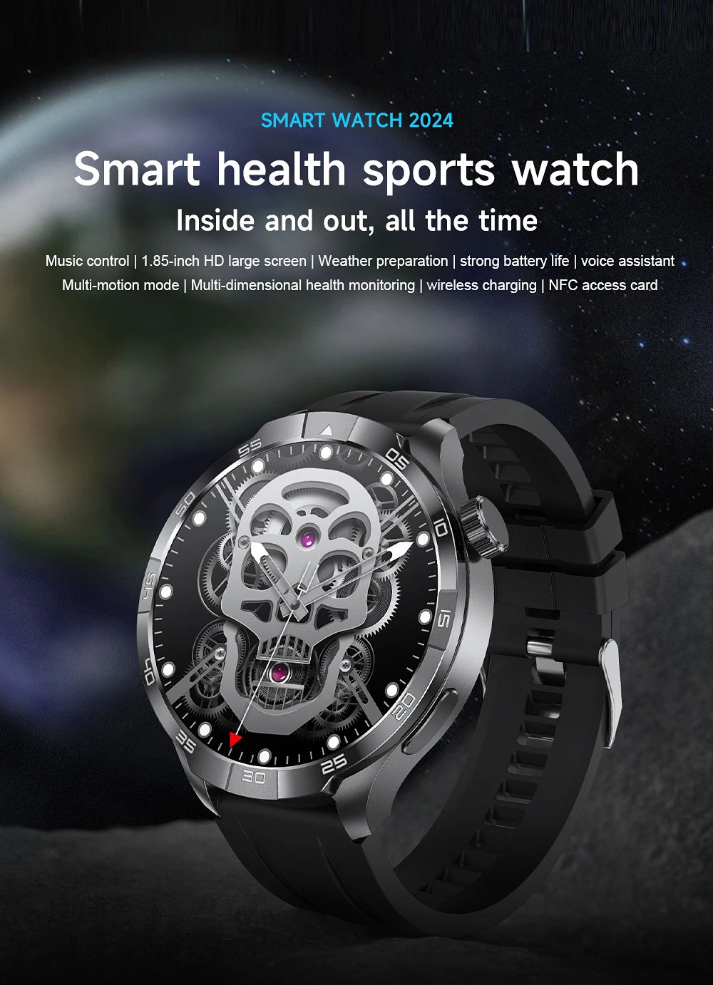 2026 New 1.85 Inch NFC Smart Watch Men Bluetooth Call NFC IP67 Waterproof Heart Rate Monitor Compass Sports Fitness Smartwatch