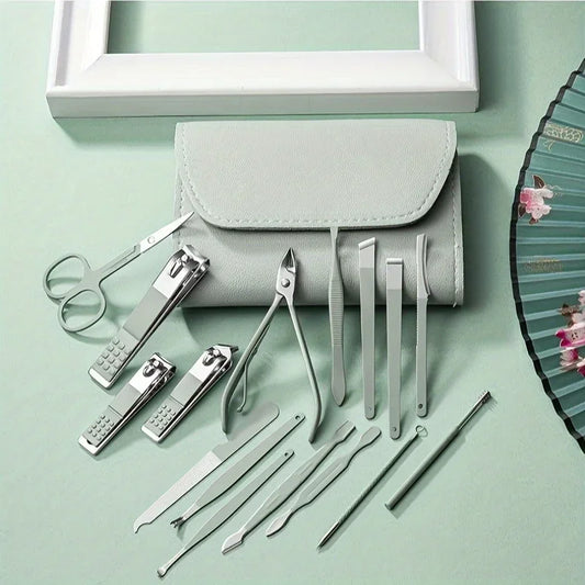 16 delar professionellt set med nagelklippare och nagelbandstänger med resefodral manikyr set pedikyr set nagelklippare