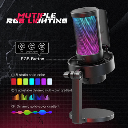 FIFINFIFINE USB Gaming Microfono Para PC Mac PS4 PS5, RGB Condensador Micrófono Per Streaming,Podcasts, Con Control RGB A8