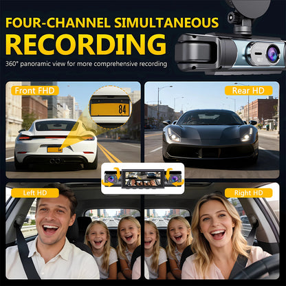 WIFI 4-Channel Car DVR Dash Cam With 4 Cameras Full HD 1080P Video Recorder Night Vision Black Box Cabin Camera 24H Parking