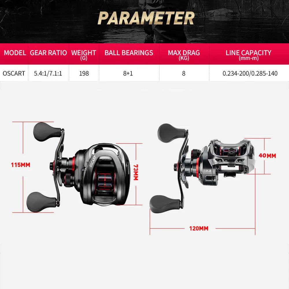 JOHNCOO Baitcasting-rulle för Saltvatten – 5.4:1 / 7.1:1, 9BB, Reservspole