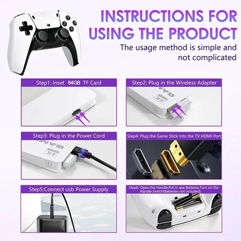M15 4K TV Game Stick Retro Spelkonsol – 64GB/128GB 20 000–40 000 Spel 23 Emulatorer Trådlösa Handkontroller HDMI