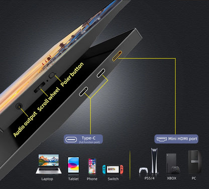 HGFRTEE 15.6 Inch Portable Monitor, FHD USB-C Mini HDMI External Second Screen, Gaming Extended Display for Laptop Mac PS4 PS5 Xbox