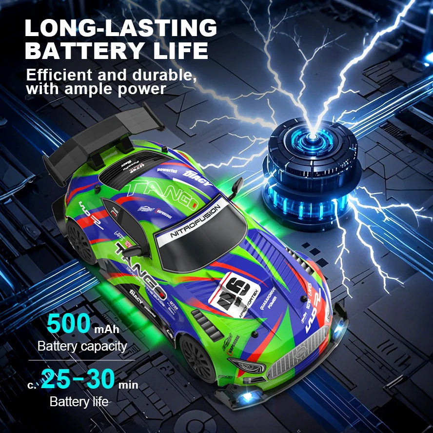 LKCOMO radiostyrd driftbil 1:24 med fyrhjulsdrift och LED-ljus