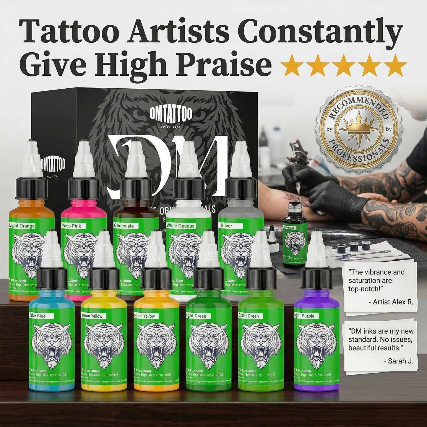 DM Tattoo Ink 15 Color 1OZ/Bottle Natural Plant Extract Pigment Body Painting Long Lasting No Color Loss Professional Tattoo Ink