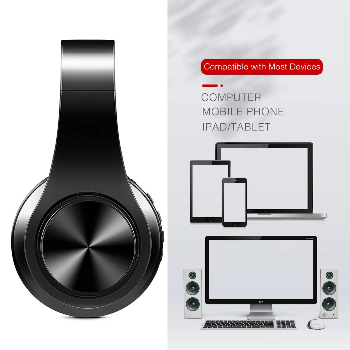 CATASSU Bluetooth 5.3 Headset Over-Ear – MP3 FM-radio 20h 400mAh Minnesskum Hopfällbar CE/FCC/RoHS Smartphone TV PC Surfplatta
